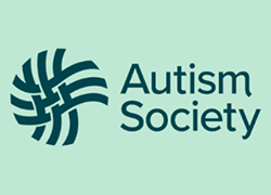 Autism Society Logo which is their name and colorful lines 