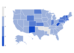 Map of US color coded to show percentages of populate, for each state, with infants and toddlers with disabilities