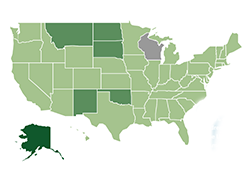 Shaded map of United States