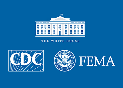 Combination of 3 logos, the white house, the cdc, and hhs
