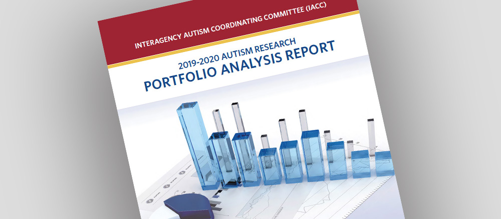 2019-2020 IACC Autism Research Portfolio Analysis Report cover which includes graphs and charts