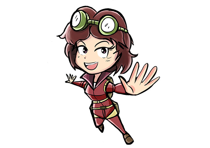Animated drawing of young girl with goggles on her head